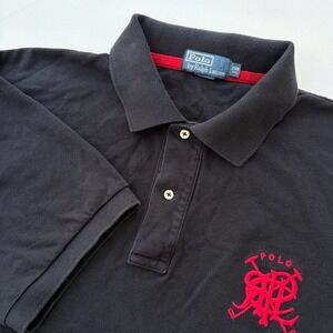 Vintage Polo Ralph Lauren Mens 2XB Big Tall Black Red Logo Pique Polo Shirt